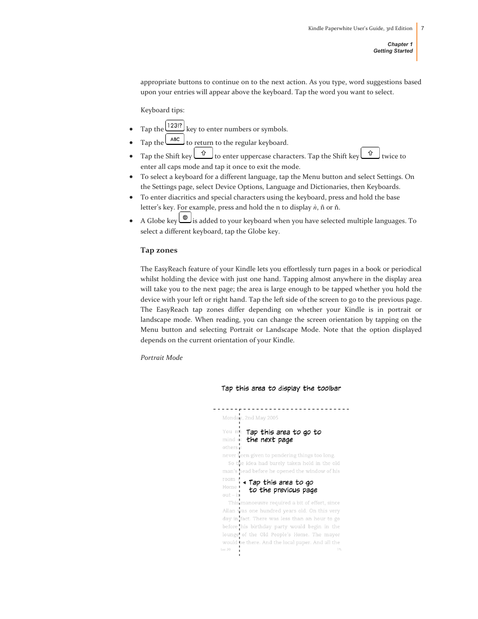 Tap zones | Kindle Paperwhite (2nd Generation) User Manual | Page 7 / 47