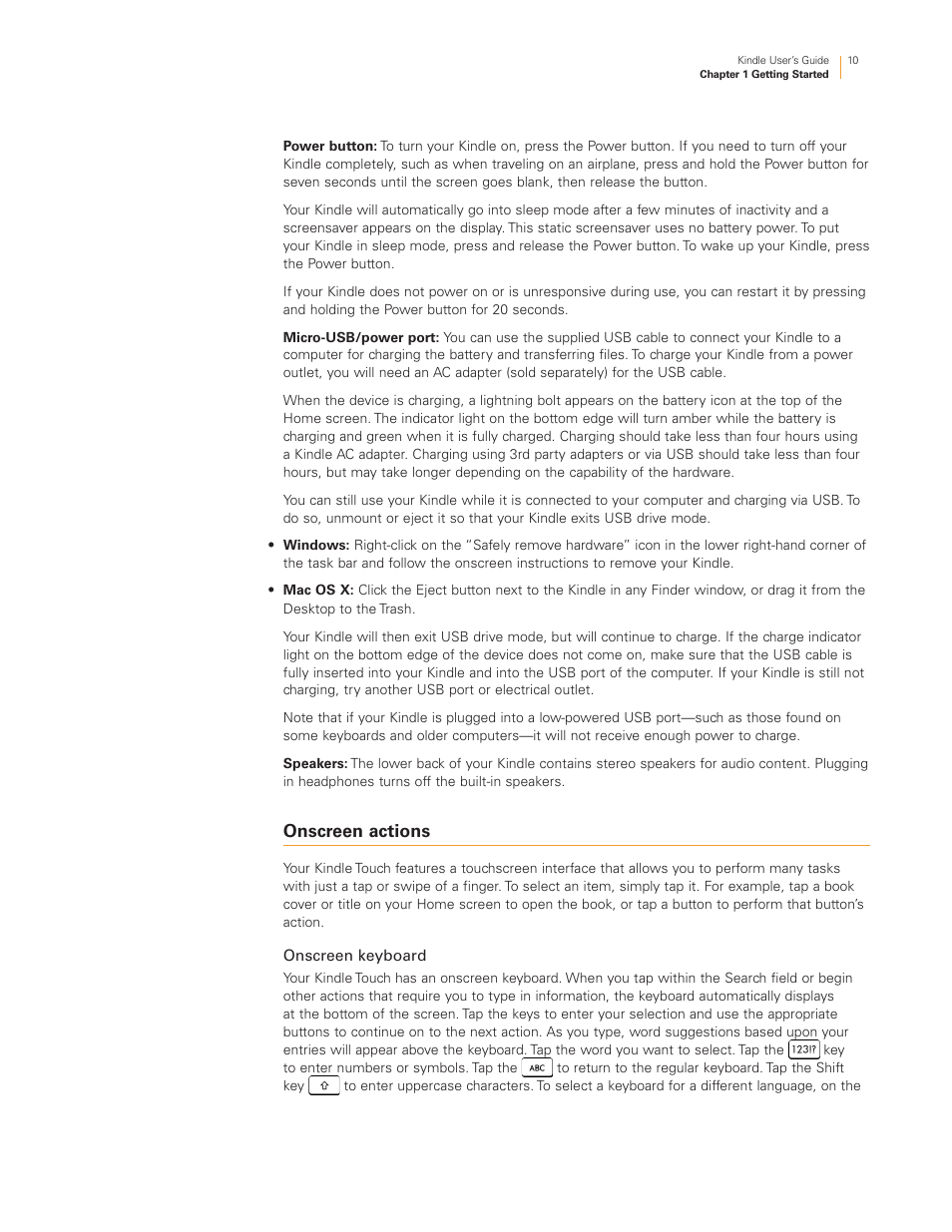 Onscreen actions onscreen keyboard, Onscreen actions | Kindle Touch 3G User Manual | Page 10 / 36