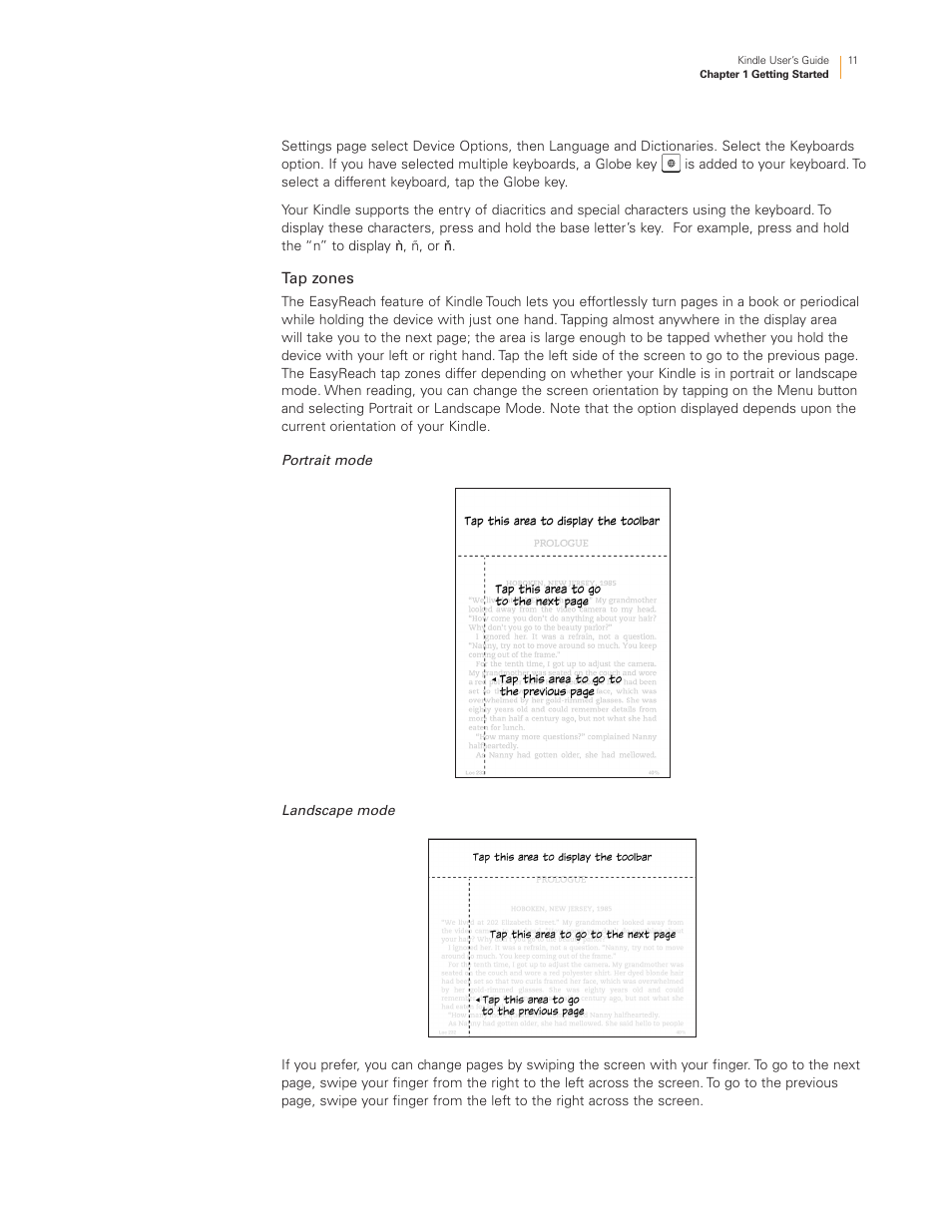 Tap zones | Kindle Touch 3G User Manual | Page 11 / 36