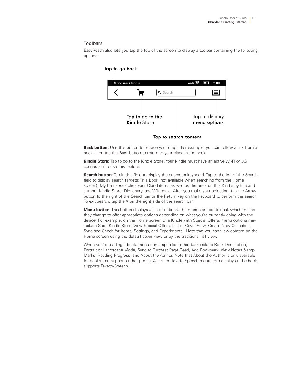 Toolbars | Kindle Touch 3G User Manual | Page 12 / 36