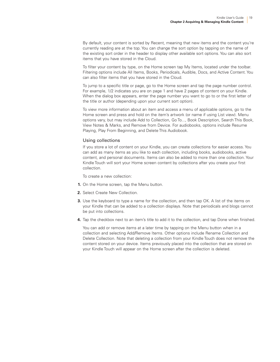 Using collections | Kindle Touch 3G User Manual | Page 19 / 36