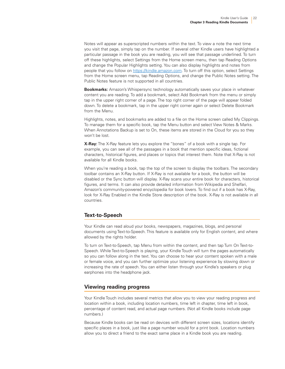 Text-to-speech, Viewing reading progress | Kindle Touch 3G User Manual | Page 22 / 36
