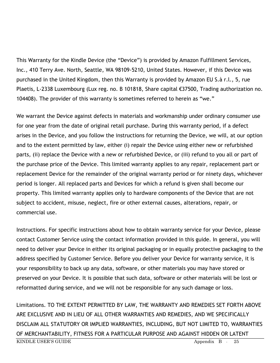 One-year limited warranty | Kindle Keyboard User Manual | Page 25 / 28