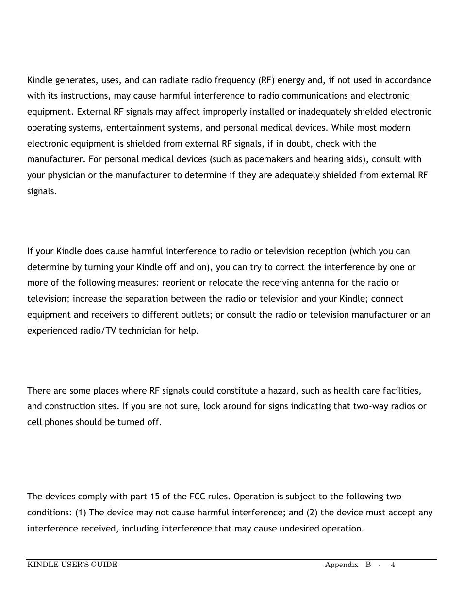 Be careful around other electronic devices, Steps to minimize interference, Watch for signs | Kindle Keyboard User Manual | Page 4 / 28