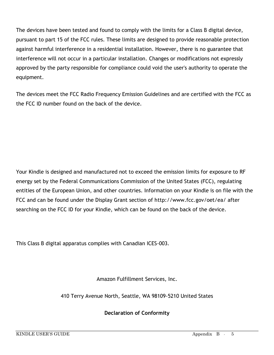 Canadian compliance statement, Eu declaration of conformity | Kindle Keyboard User Manual | Page 5 / 28