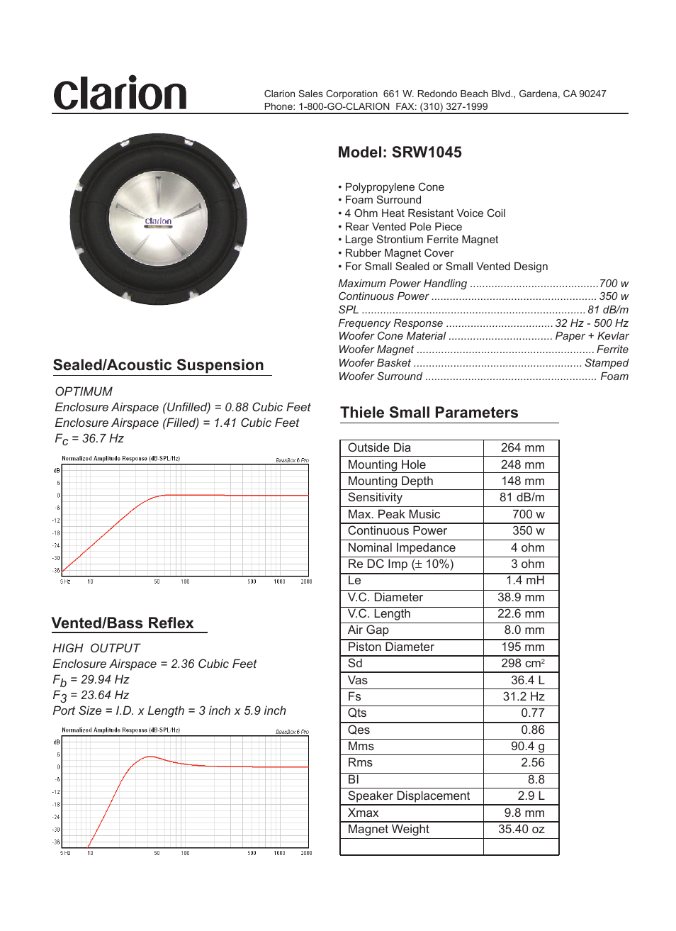 Clarion SRW1045 User Manual | 1 page