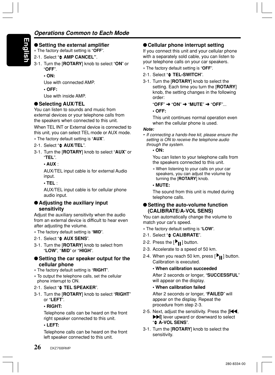 English, Operations common to each mode | Clarion DXZ768RMP User Manual | Page 26 / 38