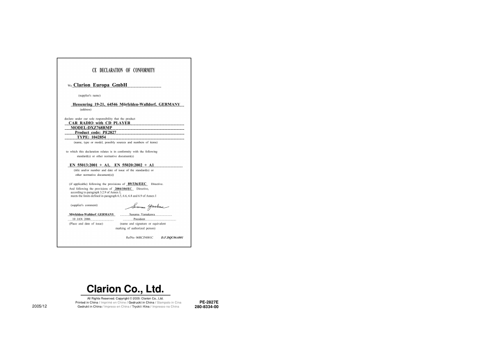 Clarion co., ltd | Clarion DXZ768RMP User Manual | Page 38 / 38