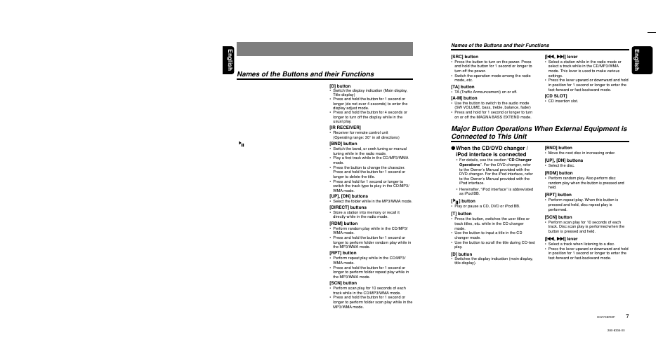 Names of the buttons and their functions, 7english english | Clarion DXZ768RMP User Manual | Page 7 / 38