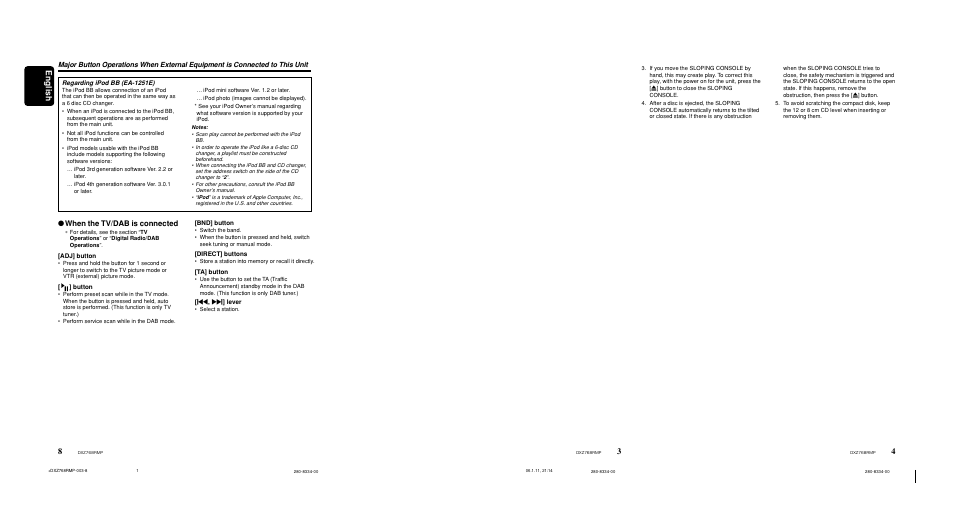 4english, When the tv/dab is connected | Clarion DXZ768RMP User Manual | Page 8 / 38