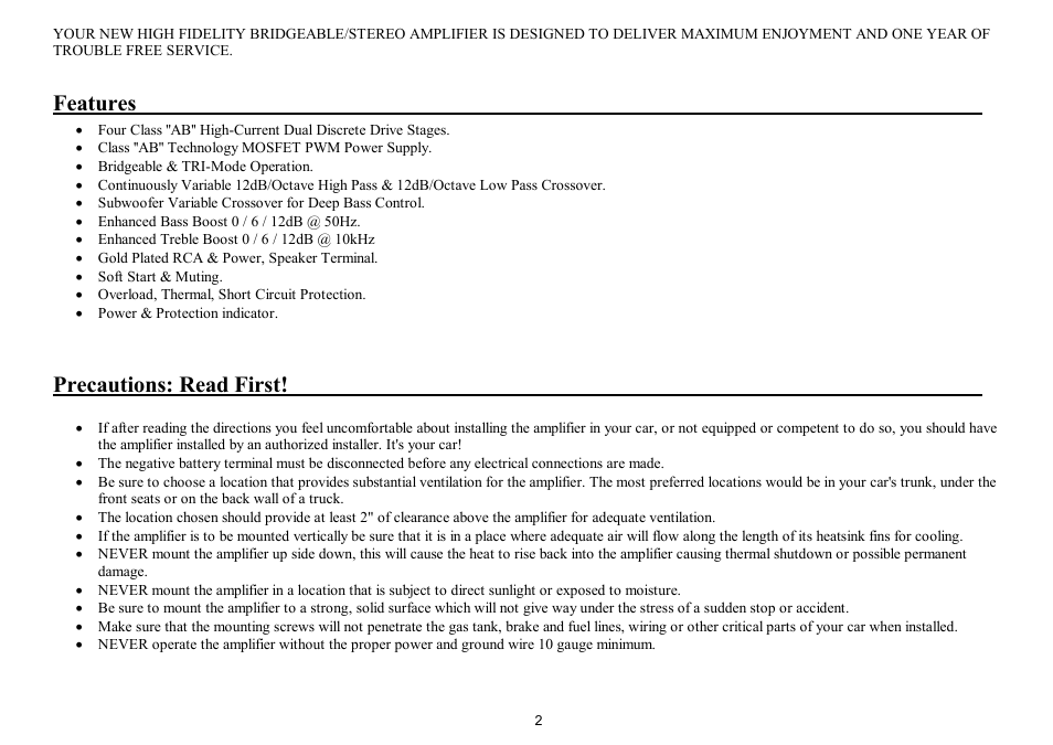 Features, Precautions: read first | Hyundai H-SA754 User Manual | Page 2 / 17