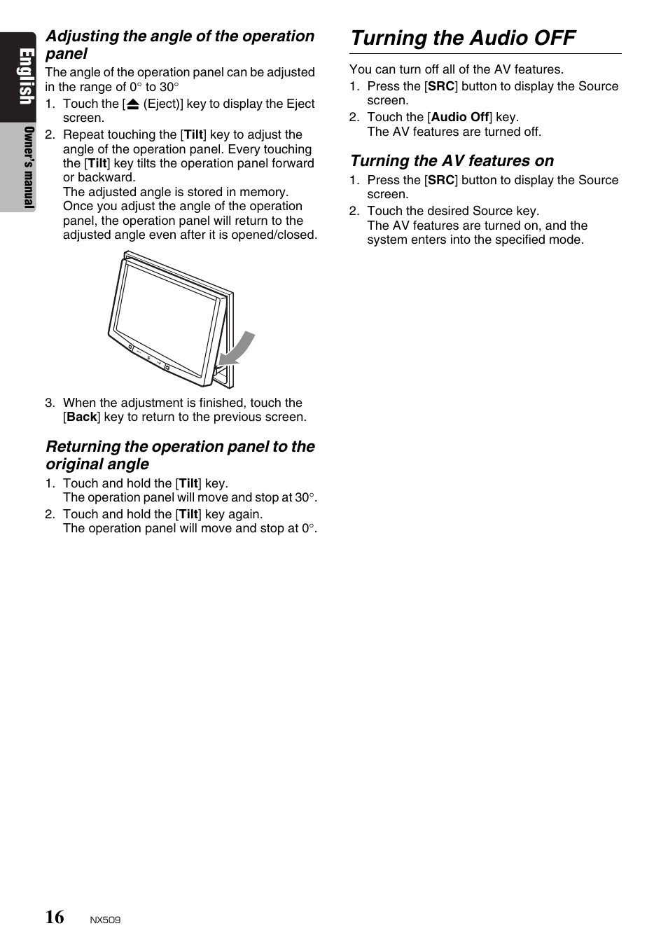 Turning the audio off, English | Clarion NX509 User Manual | Page 18 / 69