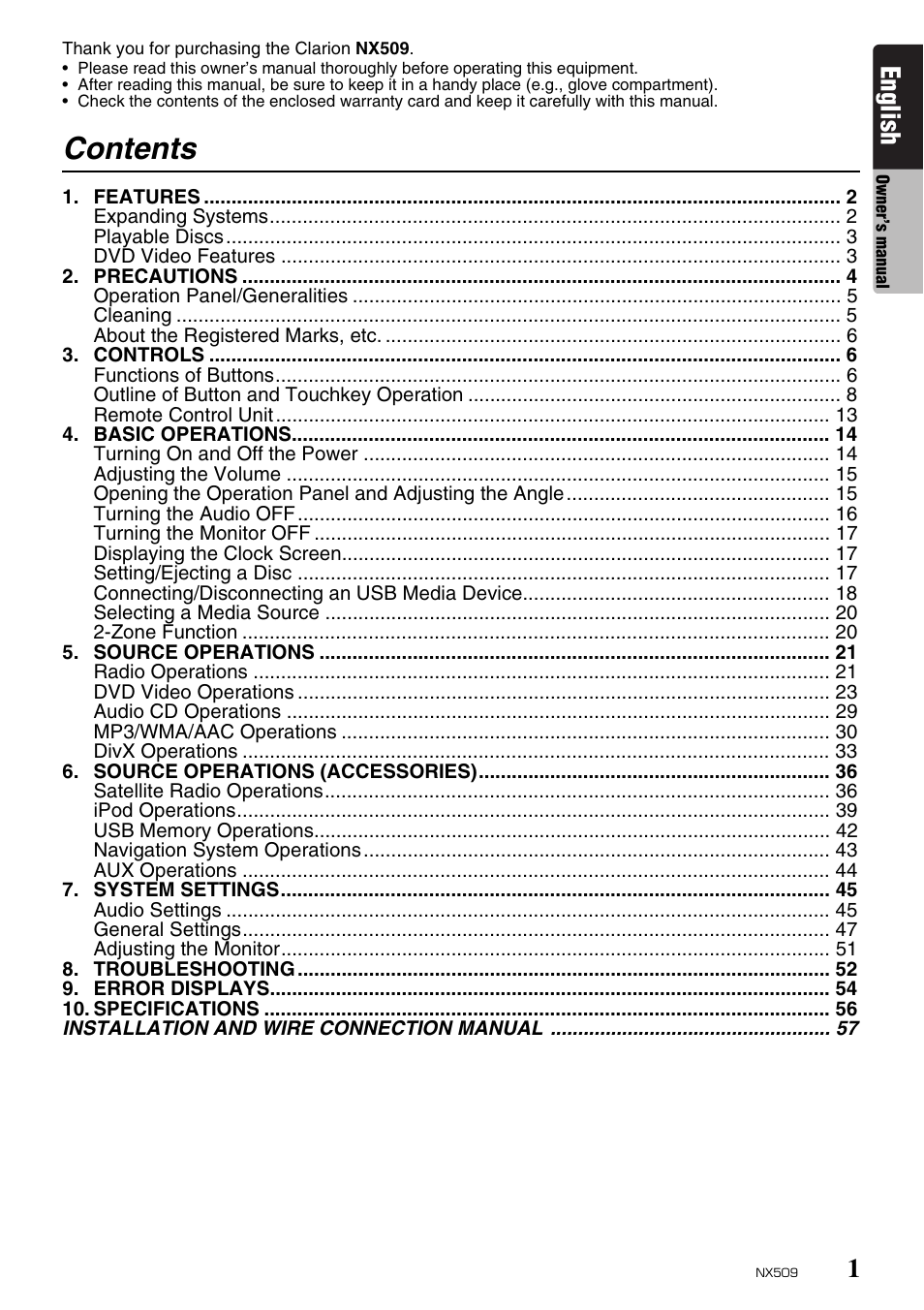 Clarion NX509 User Manual | Page 3 / 69