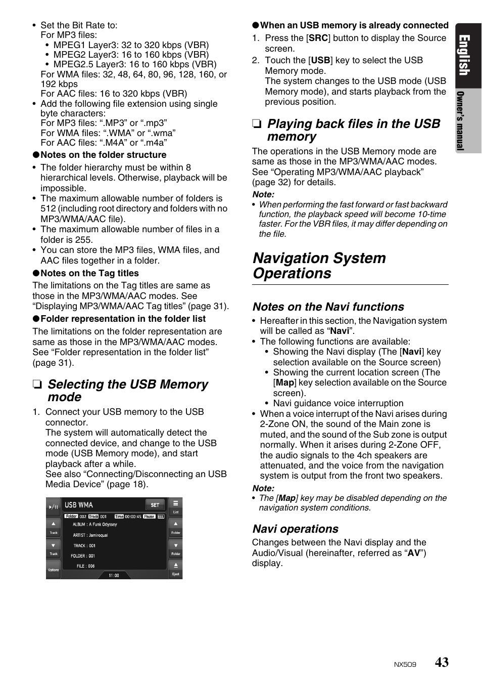 Navigation system operations, English | Clarion NX509 User Manual | Page 45 / 69