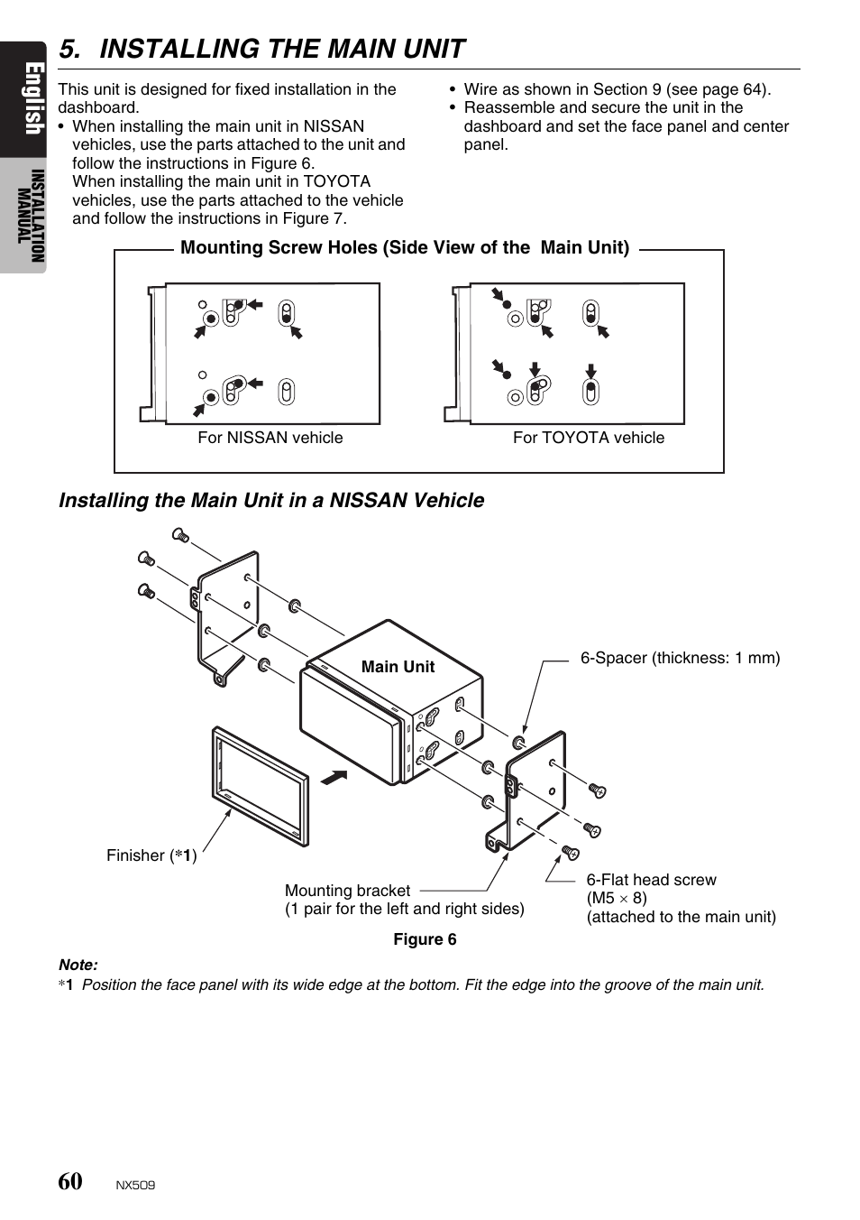 Installing the main unit, English | Clarion NX509 User Manual | Page 62 / 69