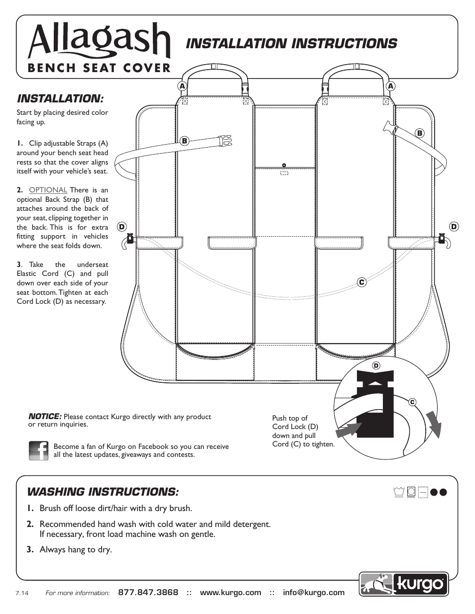 Kurgo Allagash Bench Seat Cover User Manual | 1 page