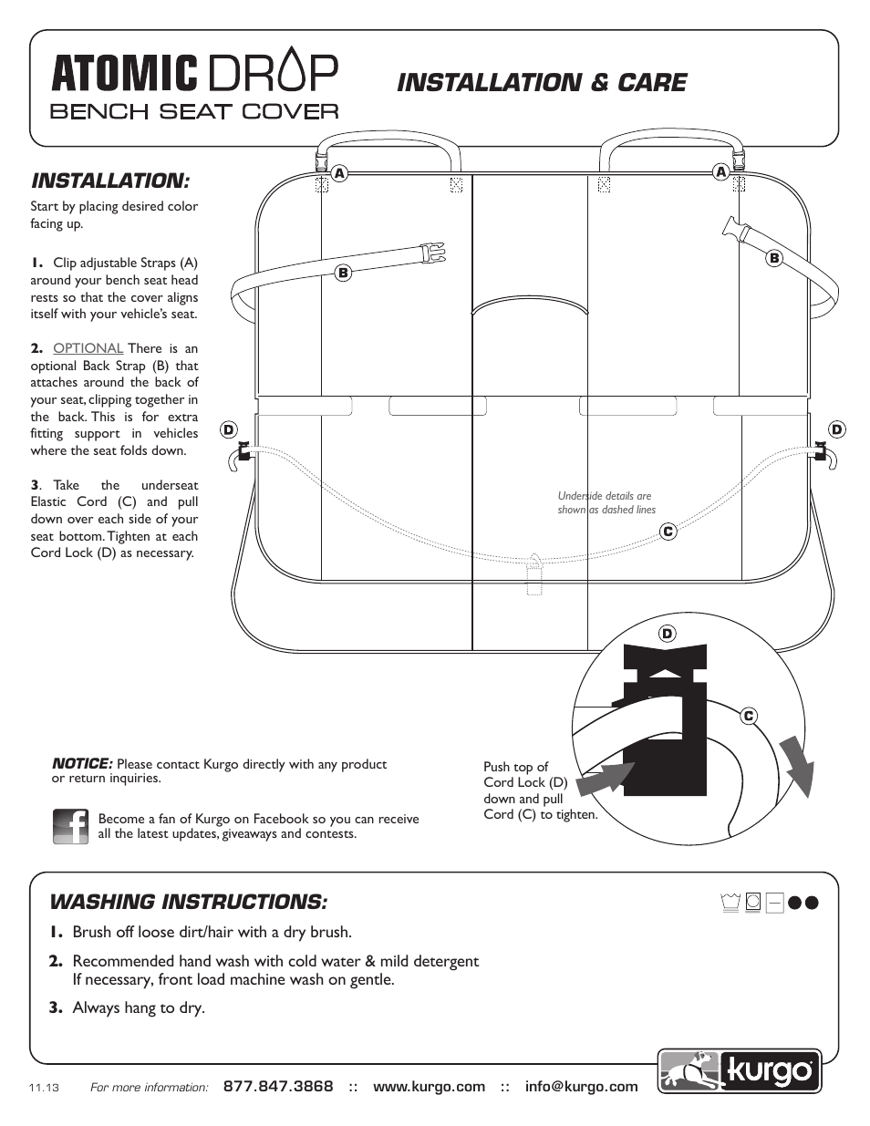 Kurgo Atomic Drop Bench Seat Cover User Manual | 1 page