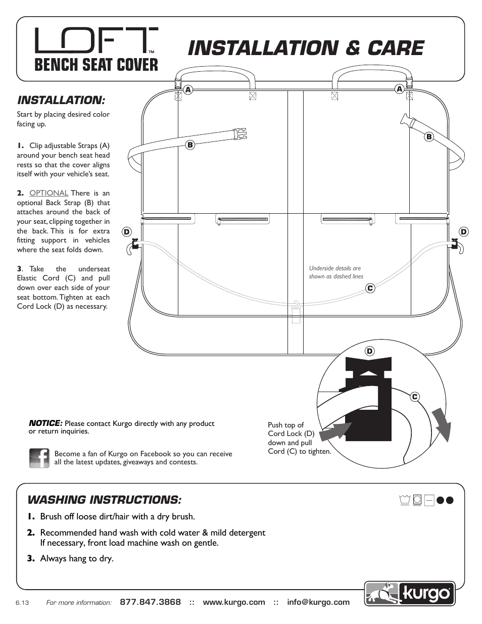 Kurgo Loft Bench Seat Cover User Manual | 1 page