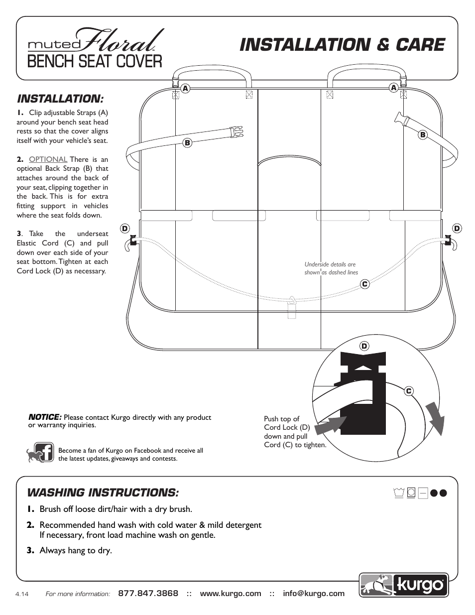 Kurgo Muted Floral Bench Seat Cover User Manual | 1 page