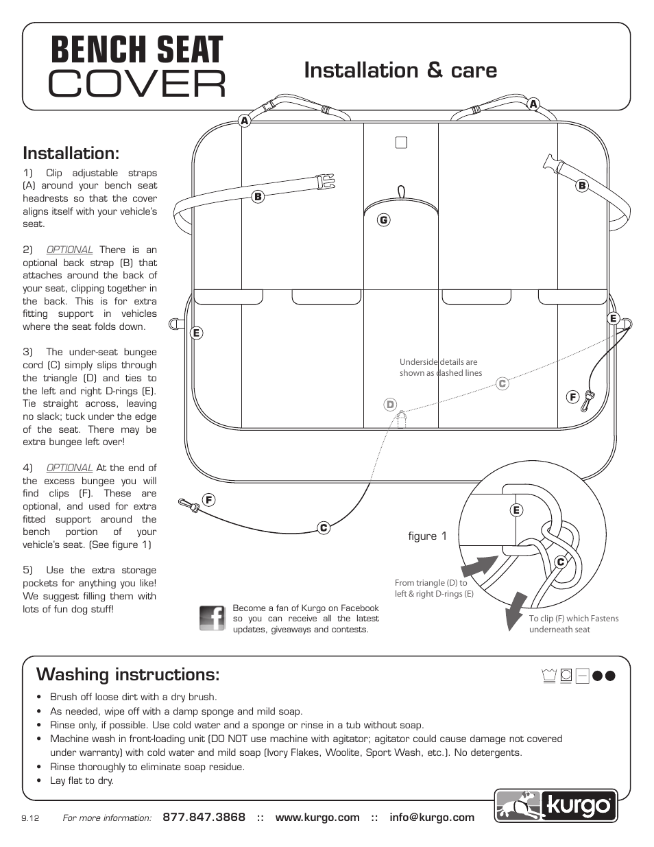 Kurgo Portsmouth Bench Seat Cover User Manual | 1 page