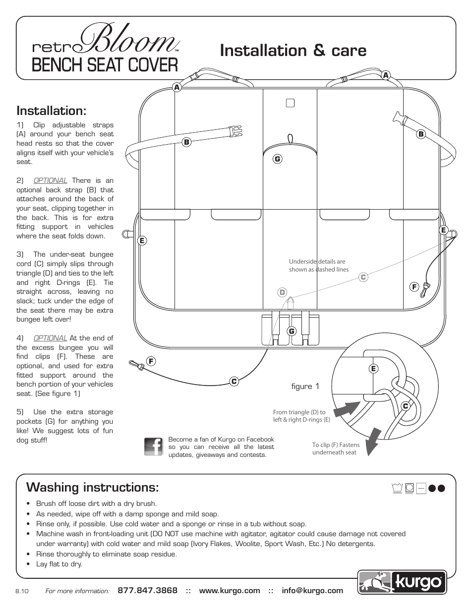 Kurgo Retro Bloom Bench Seat Cover User Manual | 1 page