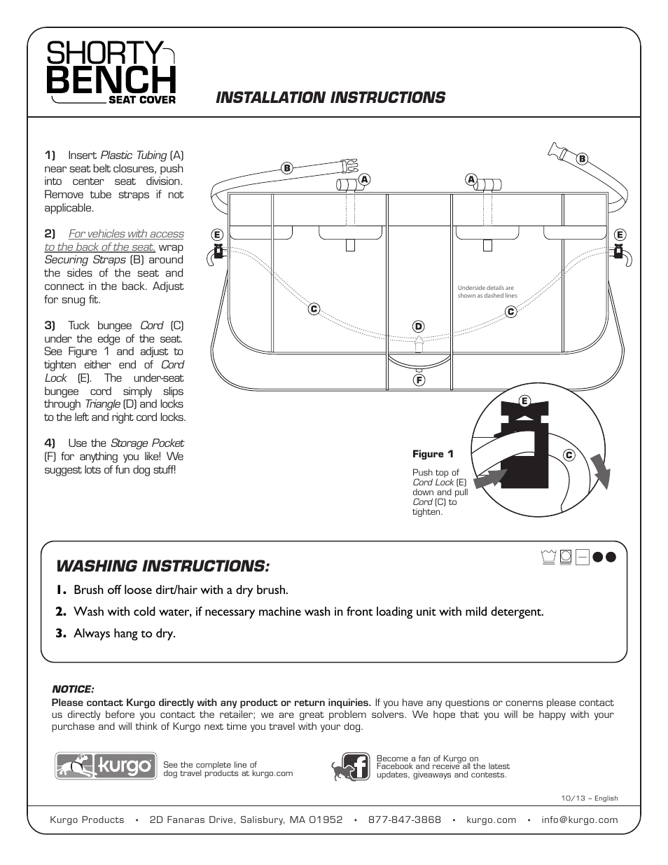 Kurgo Shorty Bench Seat Cover User Manual | 1 page