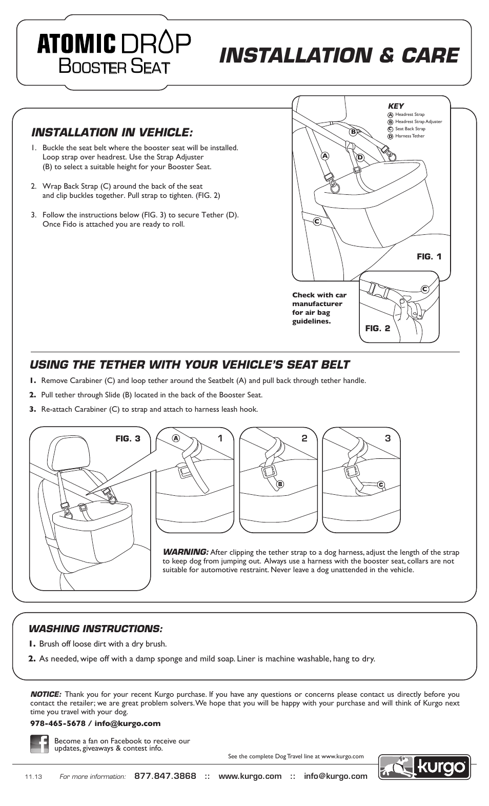 Kurgo Atomic Drop Booster Seat User Manual | 1 page