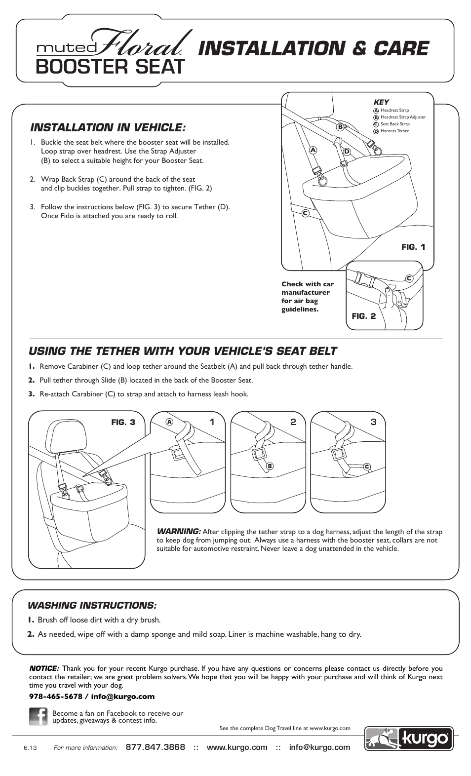 Kurgo Muted Floral Booster Seat User Manual | 1 page
