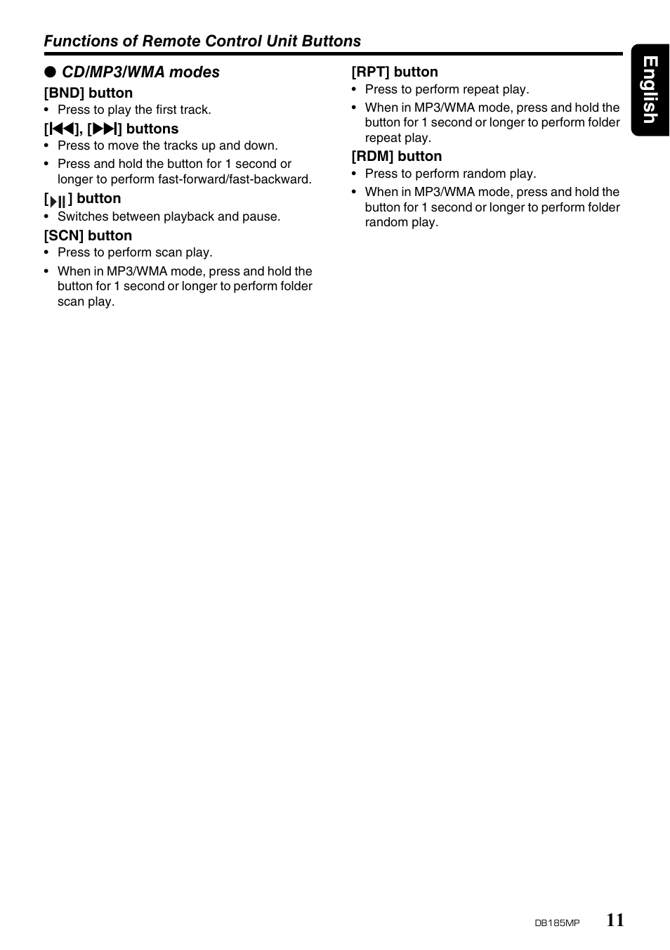 English 11 | Clarion DB185MP User Manual | Page 11 / 27