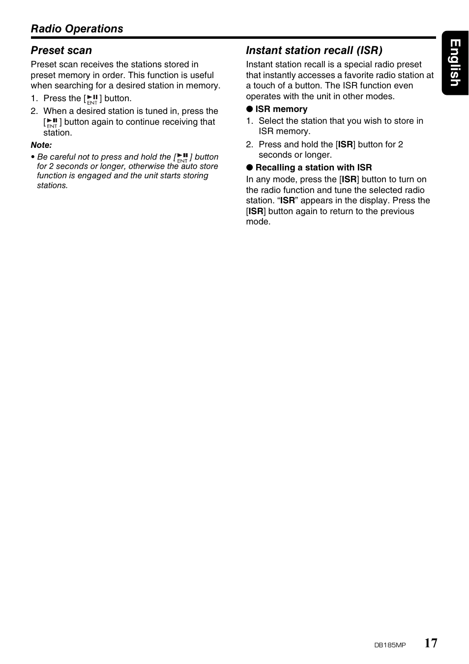 English 17 | Clarion DB185MP User Manual | Page 17 / 27