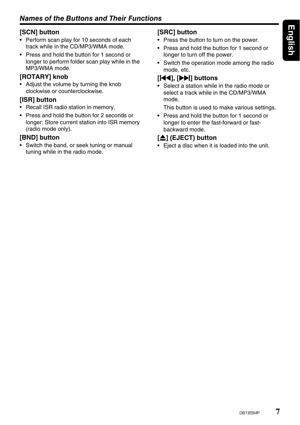 English 7 | Clarion DB185MP User Manual | Page 7 / 27