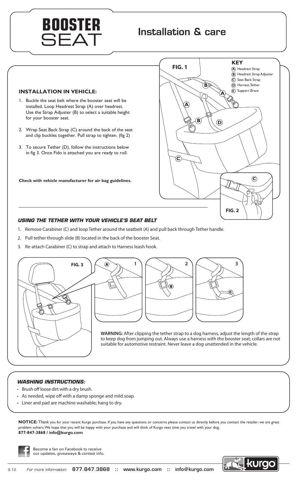 Kurgo Portsmouth Booster Seat User Manual | 1 page