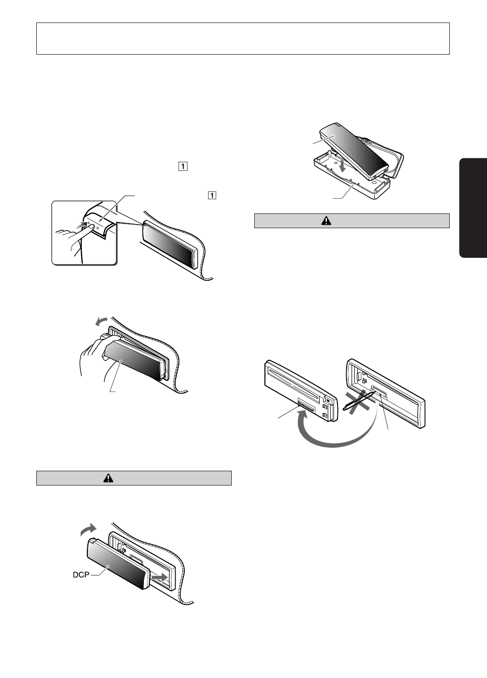 Dcp (detachable control panel), 7english, Removing the dcp | Caution, Storing the dcp in the dcp case, Attaching the dcp | Clarion DB325am/ User Manual | Page 5 / 16