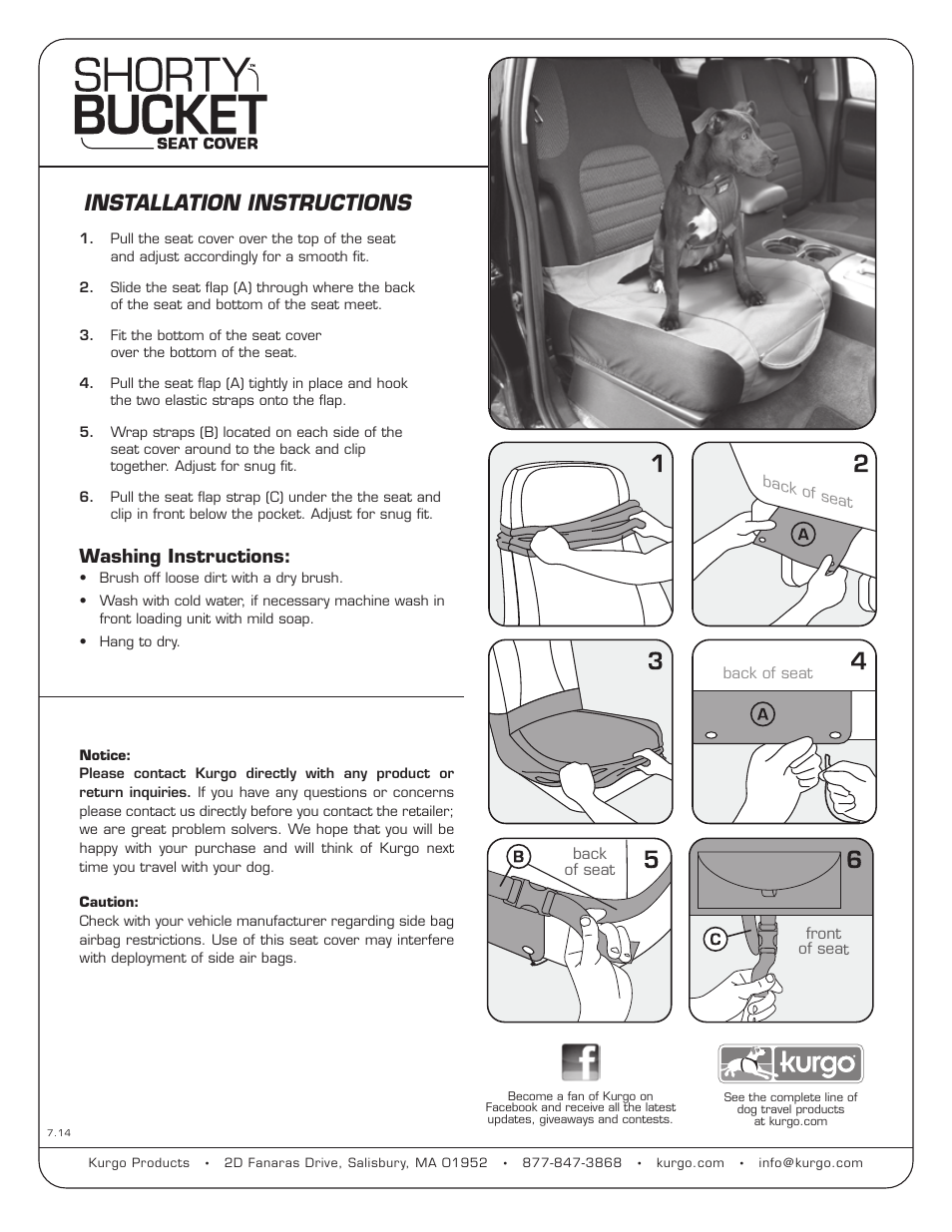 Kurgo Shorty Bucket Seat Cover User Manual | 1 page