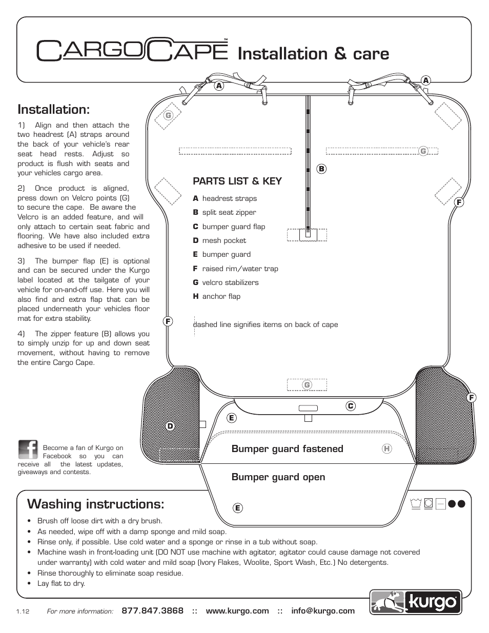 Kurgo Cargo Cape User Manual | 1 page