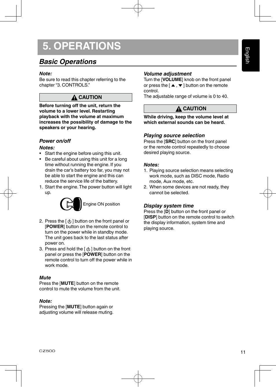 Operations, Basic operations | Clarion CZ500 User Manual | Page 11 / 31