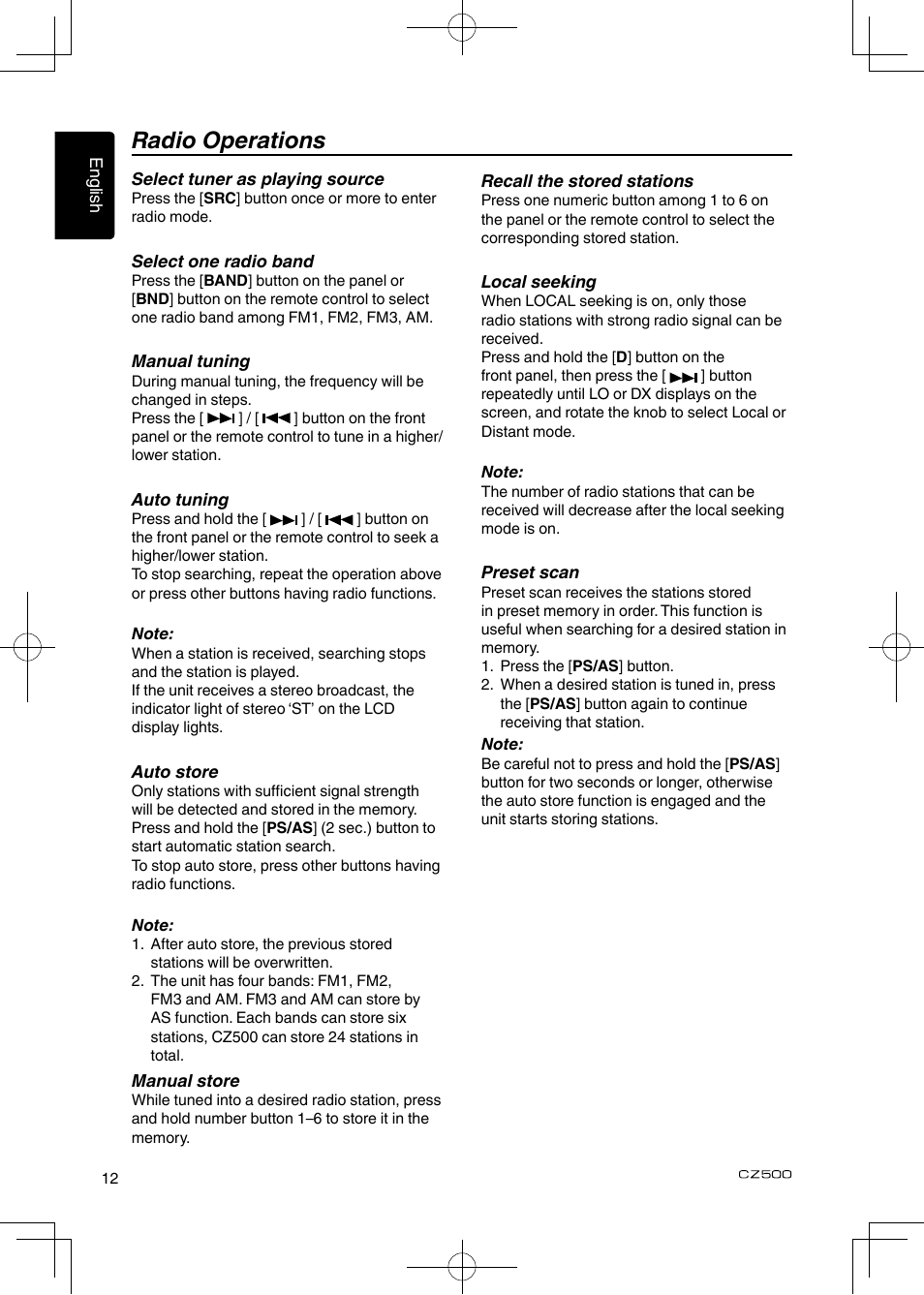 Radio operations | Clarion CZ500 User Manual | Page 12 / 31