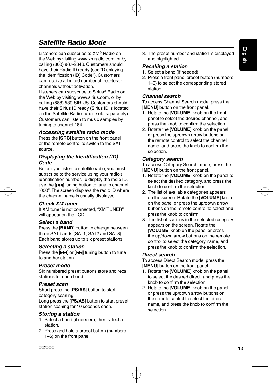 Satellite radio mode | Clarion CZ500 User Manual | Page 13 / 31