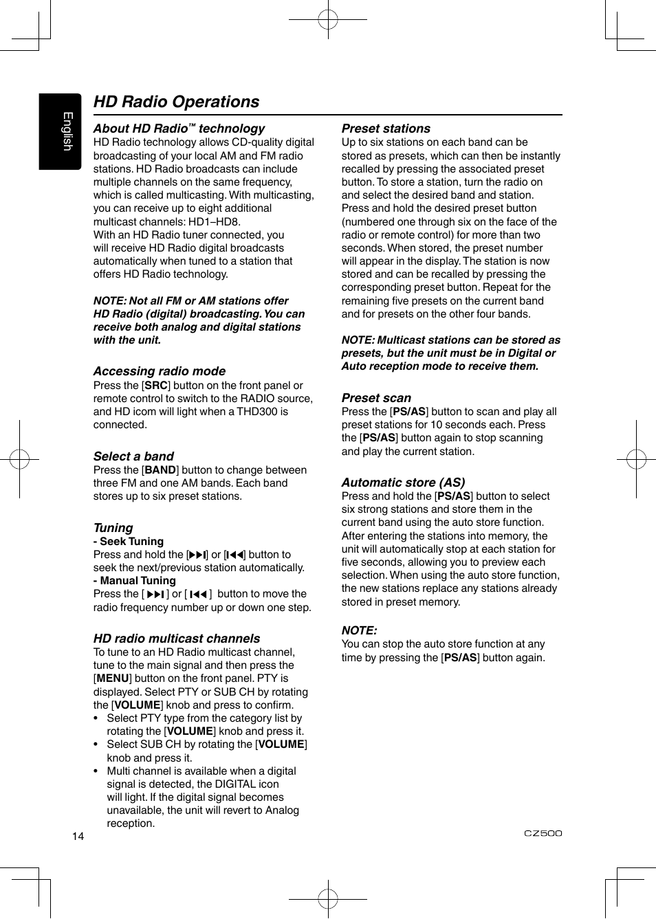 Hd radio operations | Clarion CZ500 User Manual | Page 14 / 31