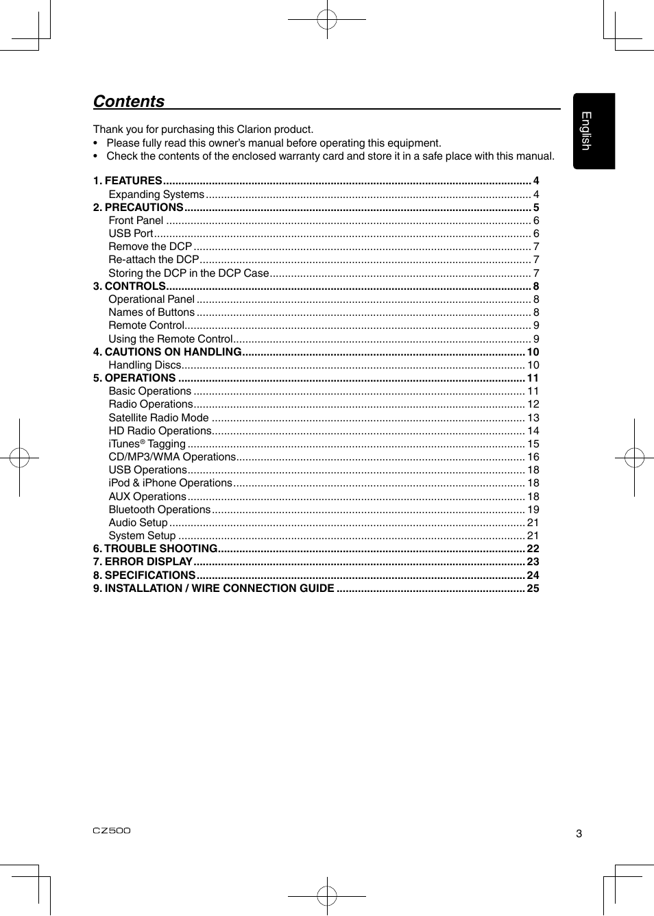 Clarion CZ500 User Manual | Page 3 / 31