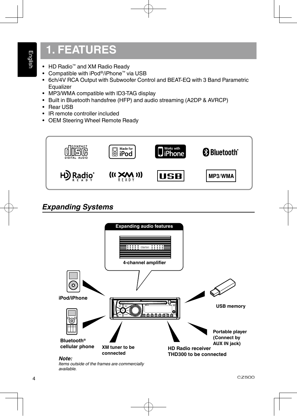 Features, Expanding systems | Clarion CZ500 User Manual | Page 4 / 31