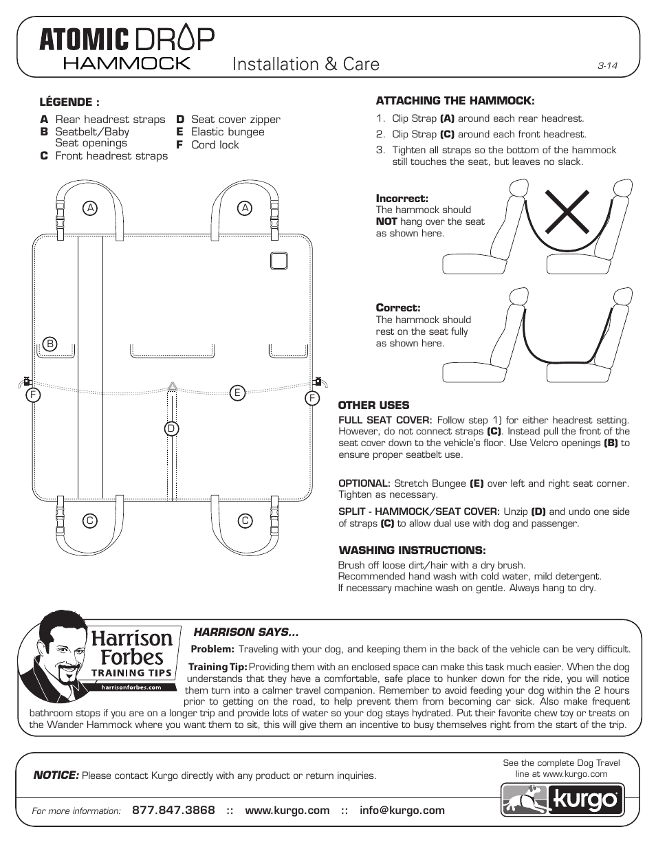 Kurgo Atomic Drop Hammock User Manual | 1 page