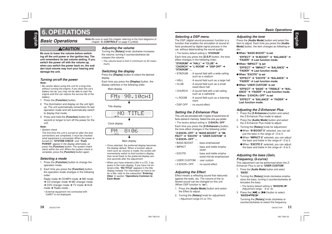 Operations, Basic operations, 11 english 10 | English, Caution | Clarion DMZ637MP User Manual | Page 6 / 16