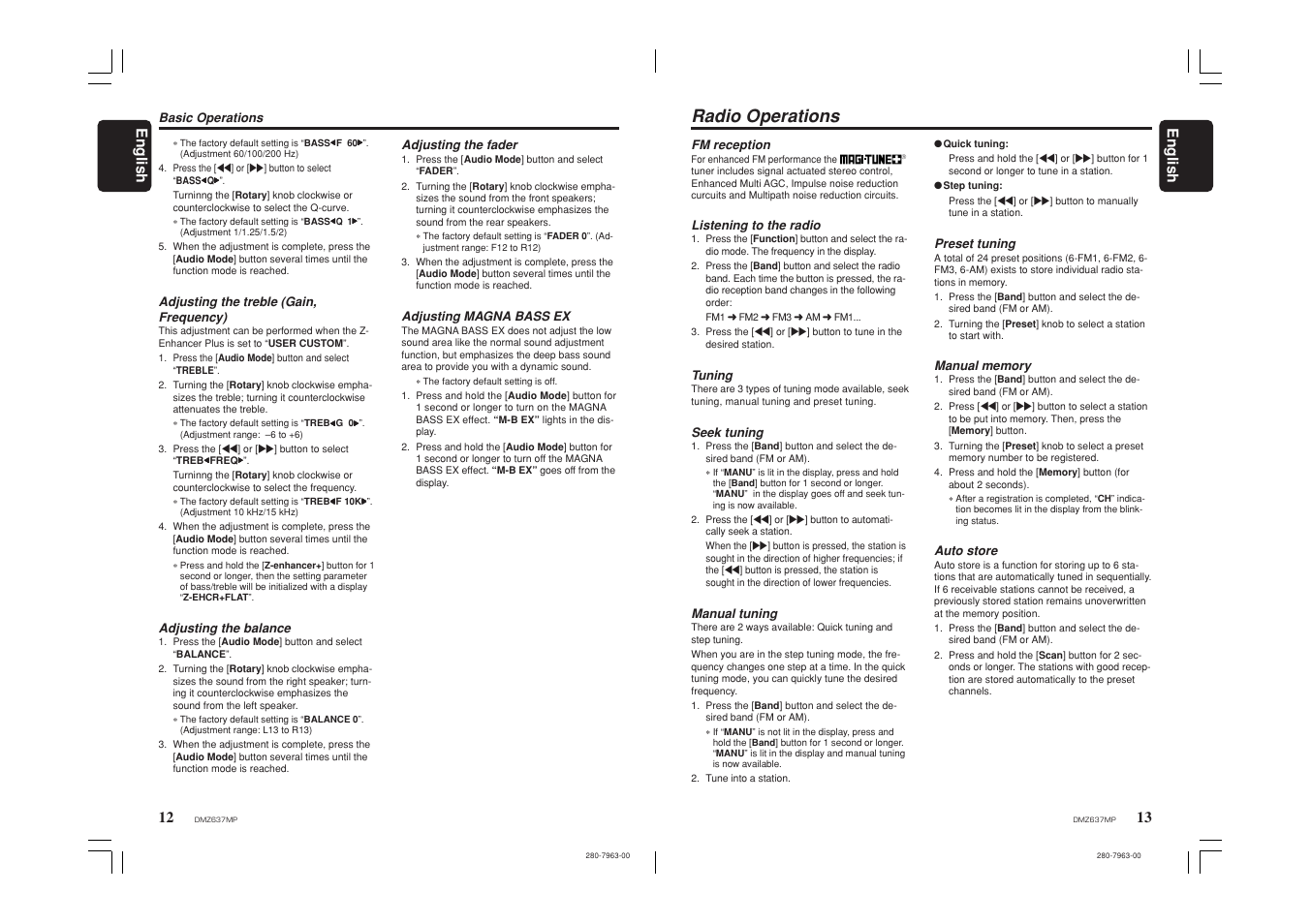 Radio operations, 13 english 12, English | Clarion DMZ637MP User Manual | Page 7 / 16