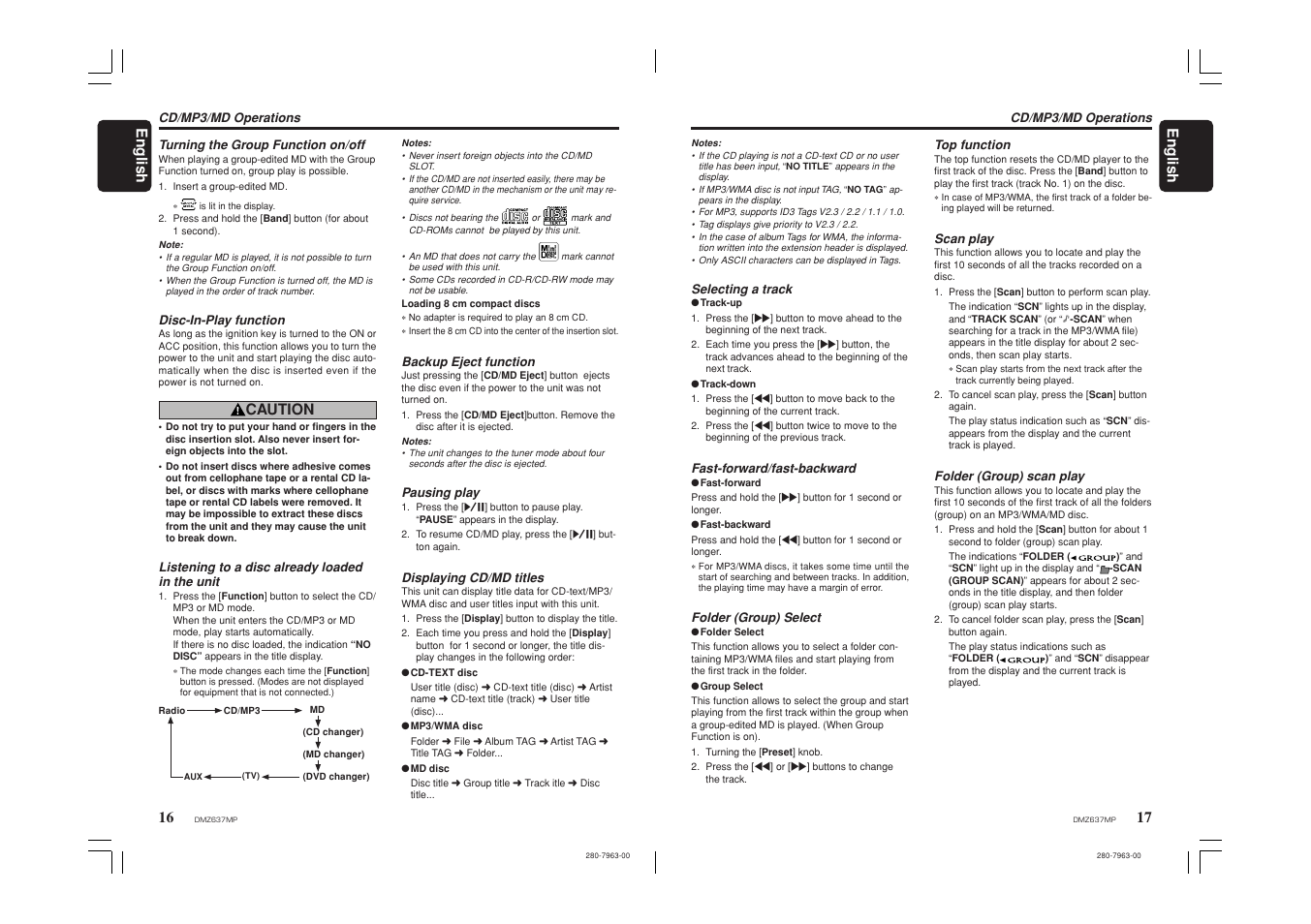 17 english 16, English, Caution | Clarion DMZ637MP User Manual | Page 9 / 16