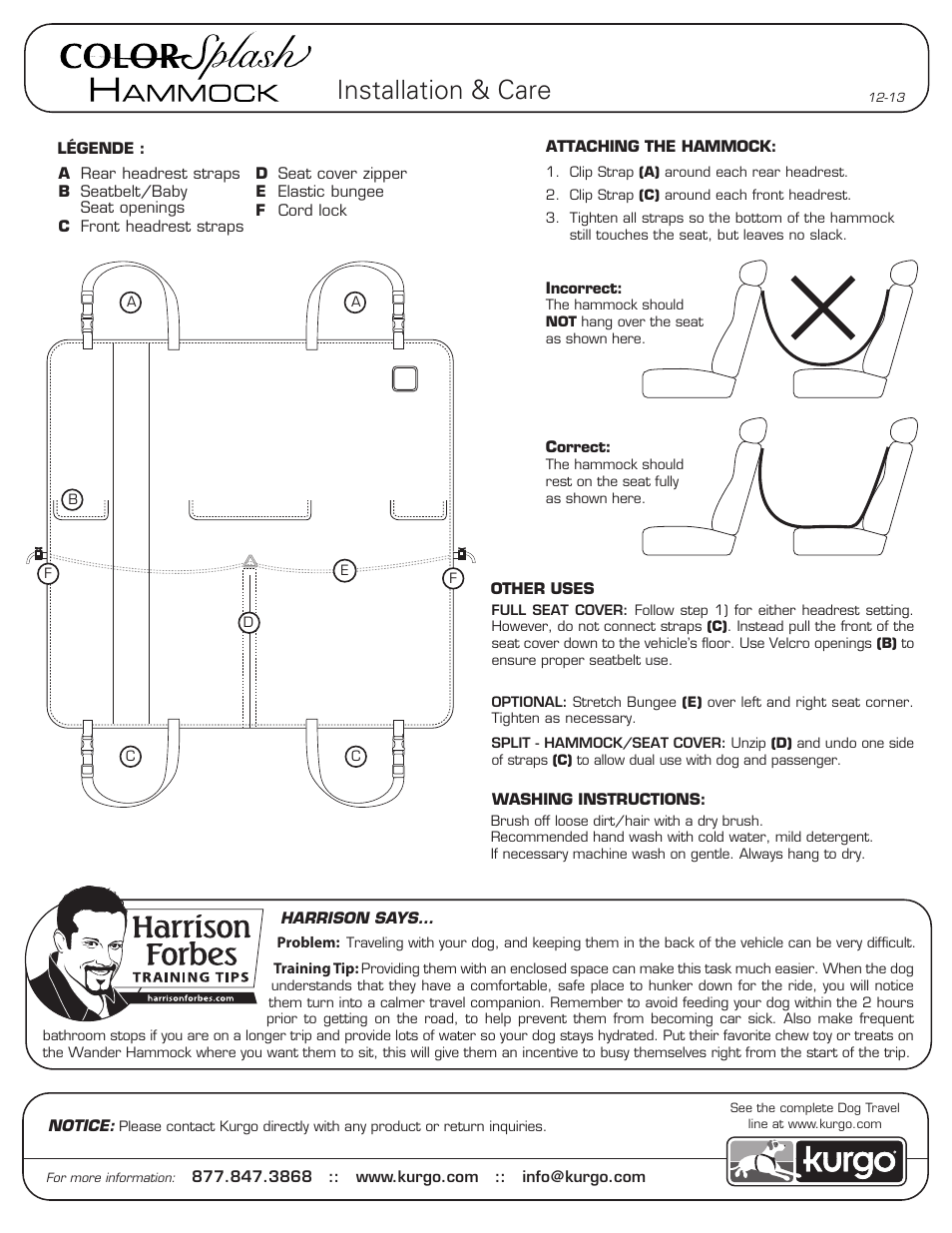 Kurgo Color Splash Hammock User Manual | 1 page