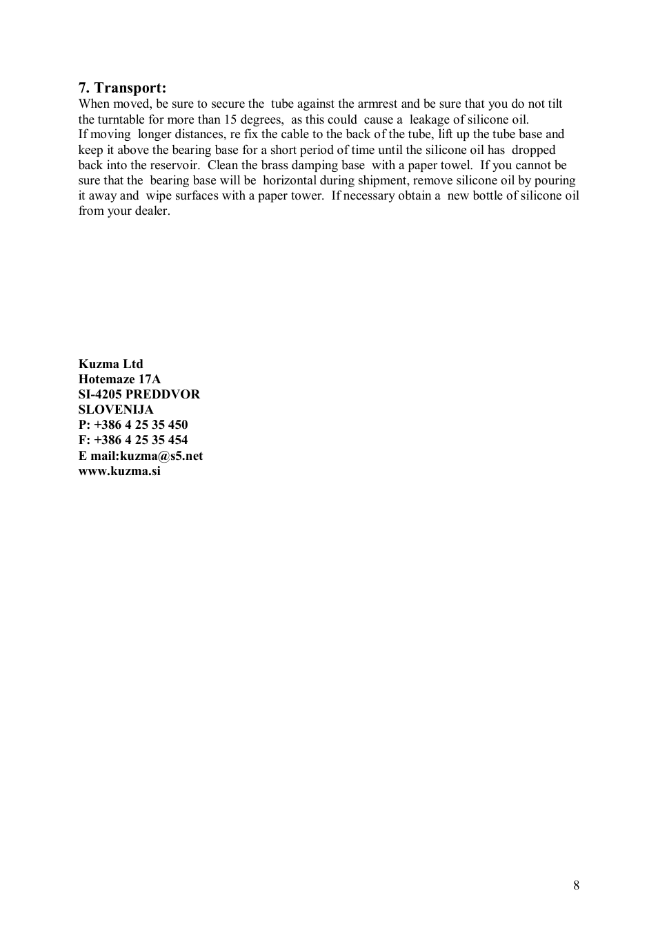 Kuzma STOGI S 12  VTA 130404 User Manual | Page 8 / 8