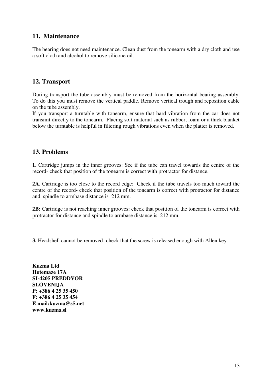 Kuzma 4POINT 110630 User Manual | Page 13 / 19