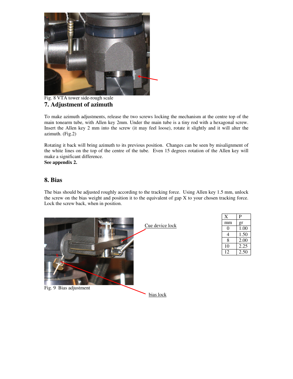 Adjustment of azimuth, Bias | Kuzma 4Point 2008-6 User Manual | Page 8 / 11