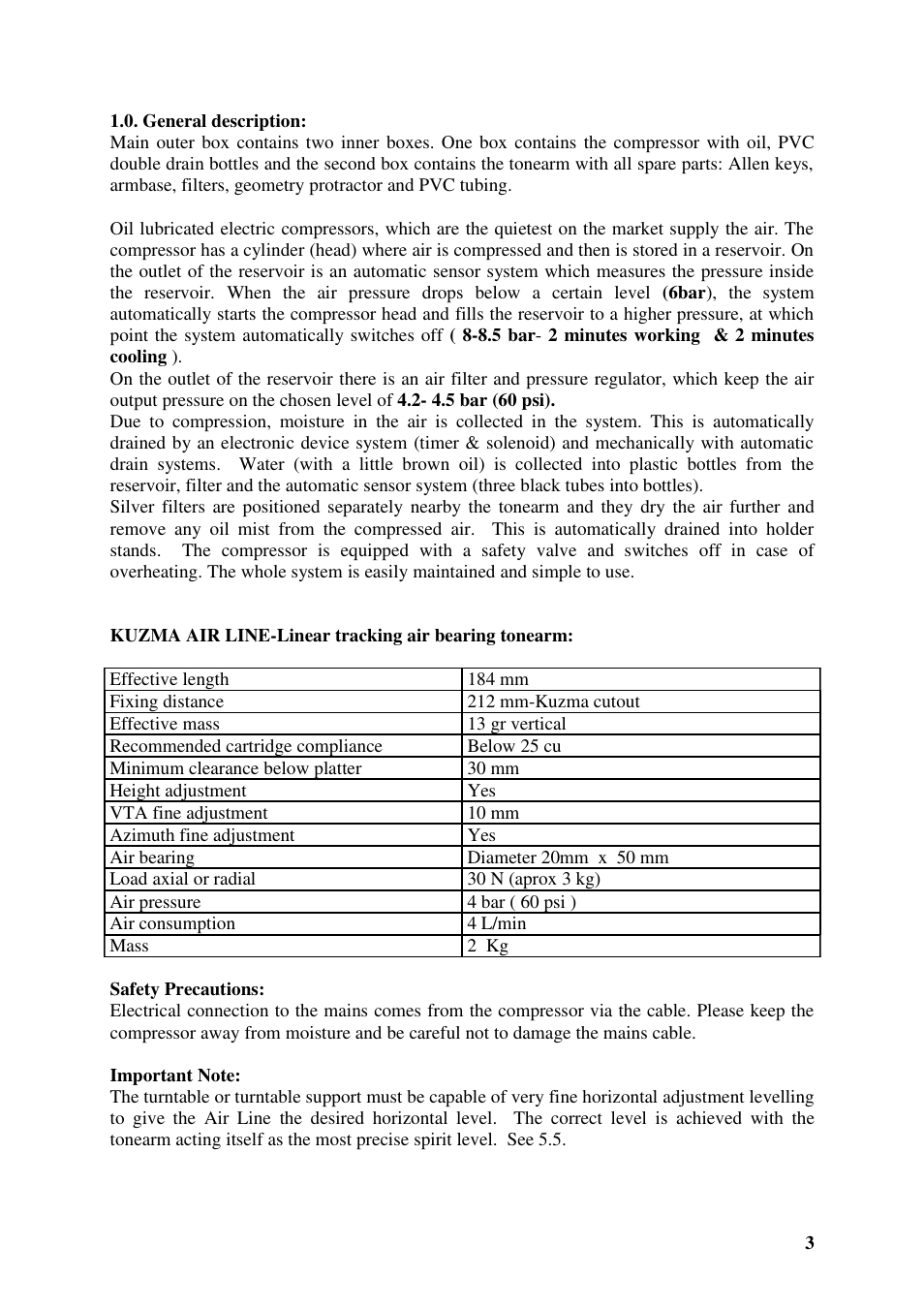 Kuzma AIR LINE 130401 User Manual | Page 3 / 19